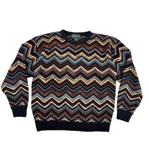 Croft & Barrow VTG 80s LARGE Chevron Striped Chenille Crewneck Sweater Cosby Mod
